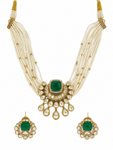 Emerald Pearl Moissanite Polki Choker Set