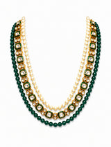 Three-layer Green Beaded Pearl Kundan Groom Mala