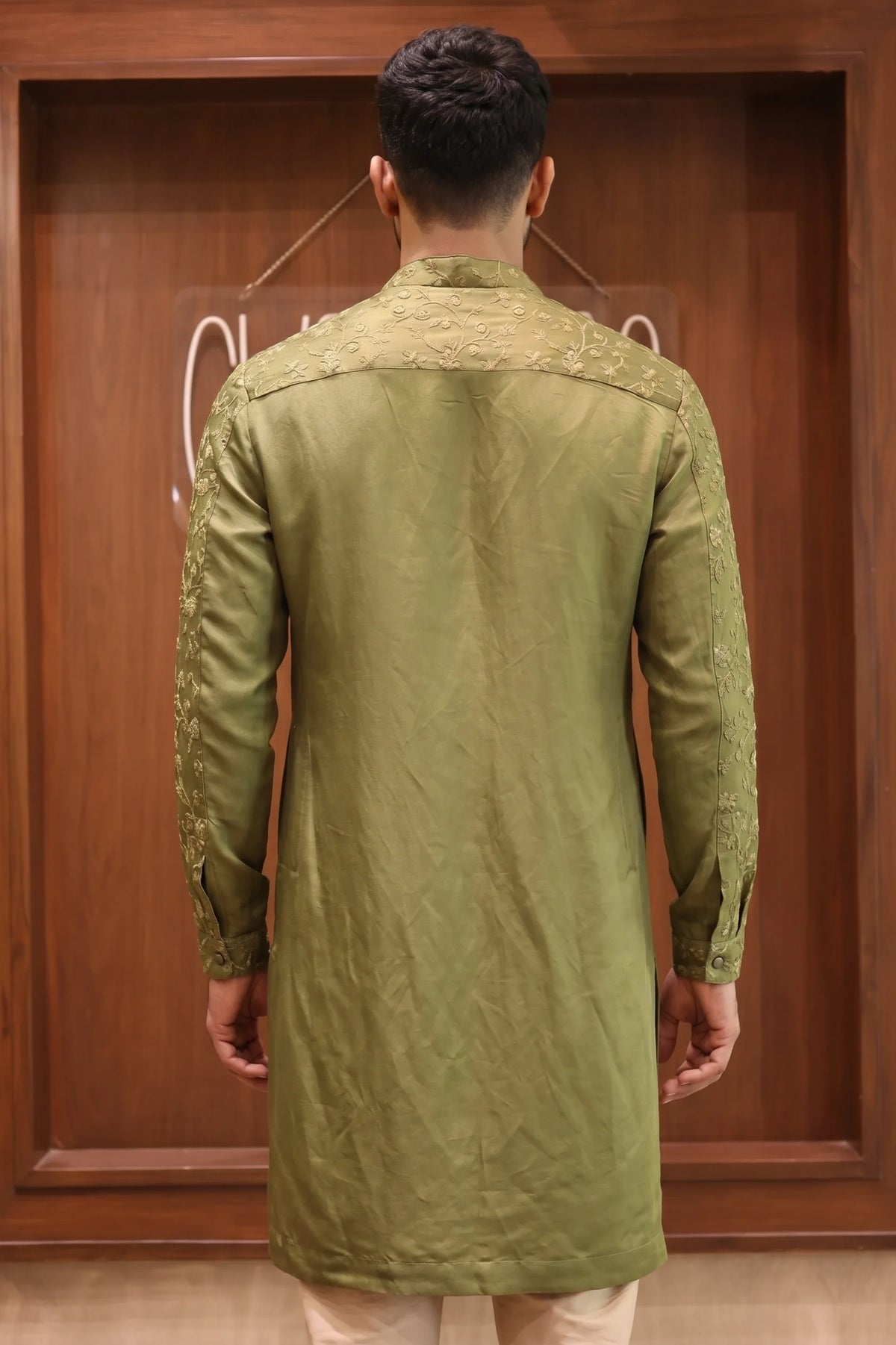 Green Linen Silk Kurta