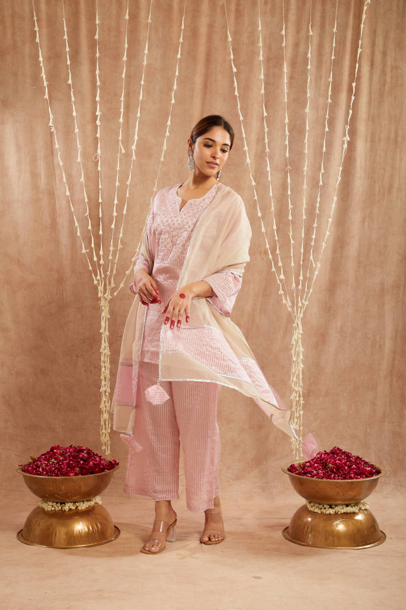 Pink Moroccan Dori Kurta with 
Flared Pants