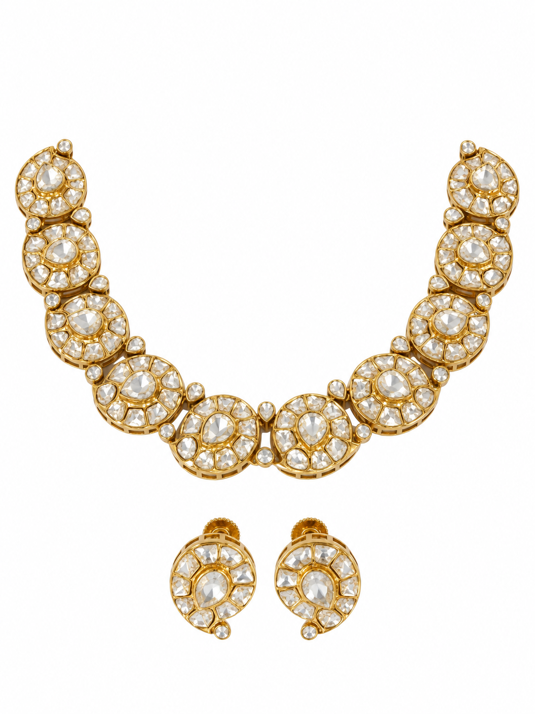 Moissanite Polki Floral Choker Necklace Set