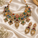 Multicolor Semi-Precious Stone Floral Necklace Set 27