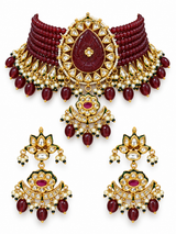 Ruby Kundan Beaded Choker Earring Set