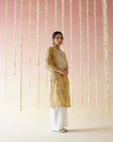 Sunflower Yellow Floral Chintz Kurta with Wide Leg Pants - Set of 2