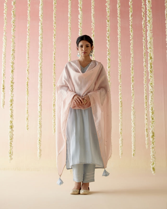 Sky Blossom Tissue Kurta with 
Narrow Pants & Dupatta - Set of 30