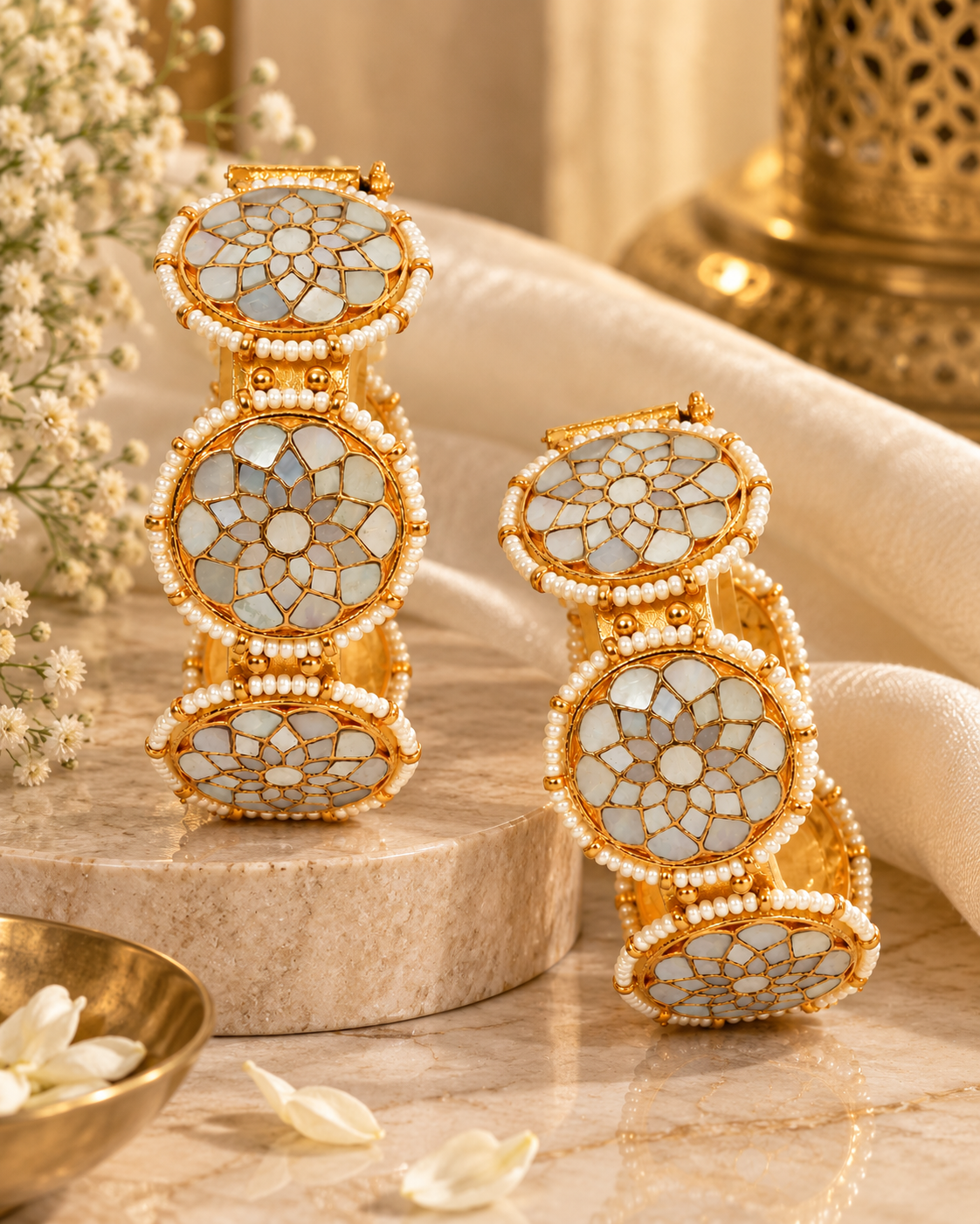 Pearl Kundan Floral Statement Bangles 30