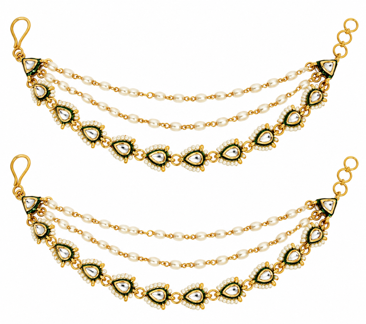 Kundan Pearl Layered Ear Chain