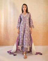 Mauve Chintz Cutwork Cotton Kurta with Wide Leg Pants