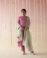 Peony Pink Tissue Kurta with 
Narrow Pants & Dupatta - Set of 3