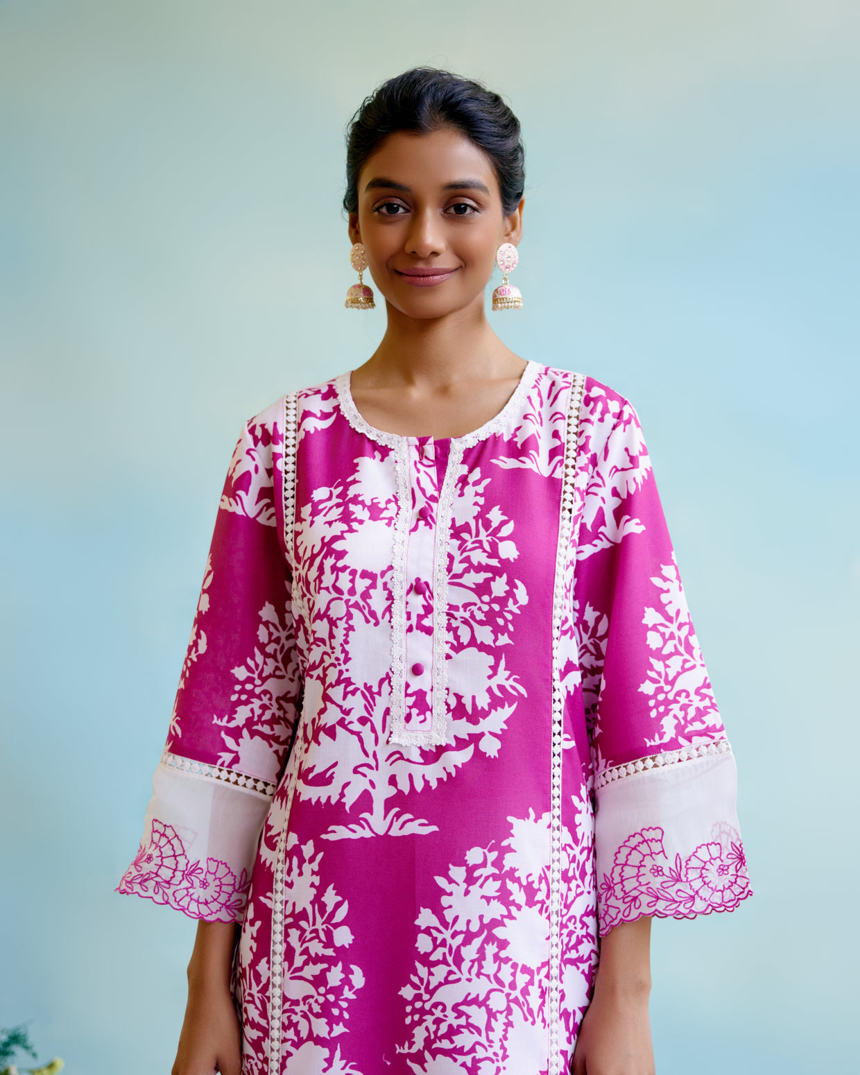 Cranberry Floral Printed Kurta with Narrow Pants