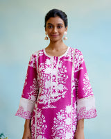 Cranberry Floral Printed Kurta with Narrow Pants