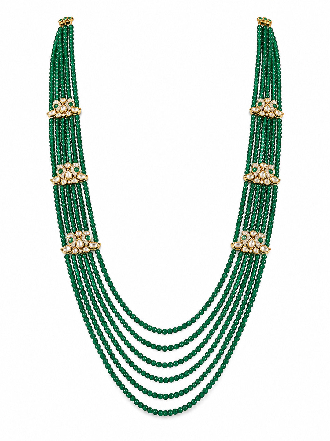Layered Green Beaded Kundan Groom Mala