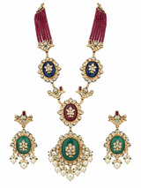 Kundan Ruby Beaded Long Necklace Set
