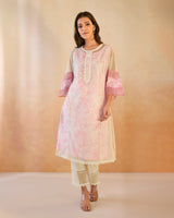 Blush Floral Embroidered Organza Slip Kurta with Narrow Pants