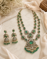 Sage Green Moissanite Long Two-Layered Necklace Set