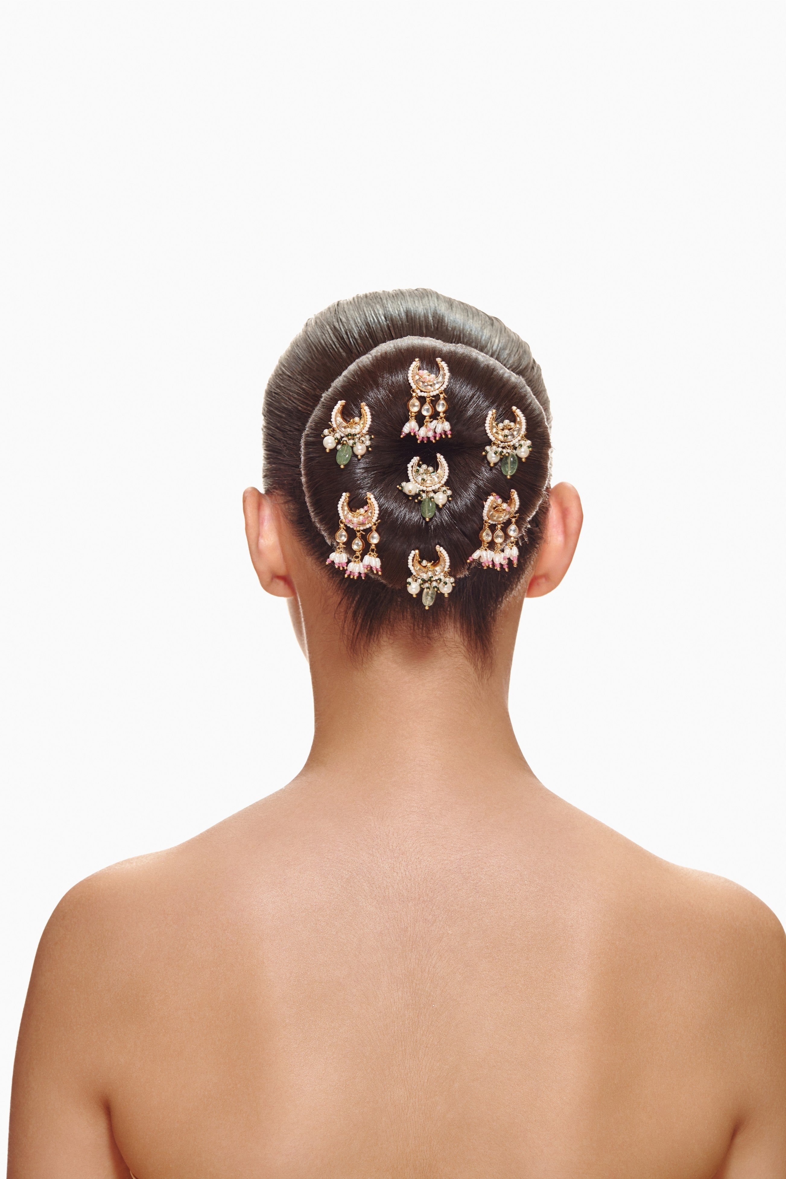 Green and Pink Chaand Bun Pins