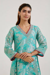 Aqua Dori Jacquard Kurta with Narrow Pants - Set of 2