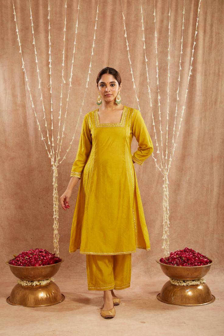 Lotus Lime Gota Kurta with Narrow Pants