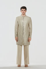 Sherwani -Tissue and Kurta -Heavy chanderi and Pant - Cotton twill