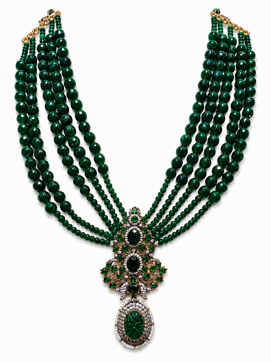 Multi-Layered Green Beaded Pendant Necklace