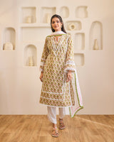 Green Charm Embroidered Cotton Kurta with Tulip Pants