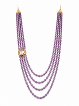 Four-Layered Purple Beaded Kundan Groom Mala