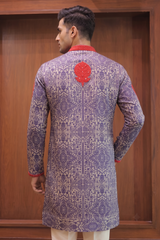 Red & Black Linen Satin Kurta