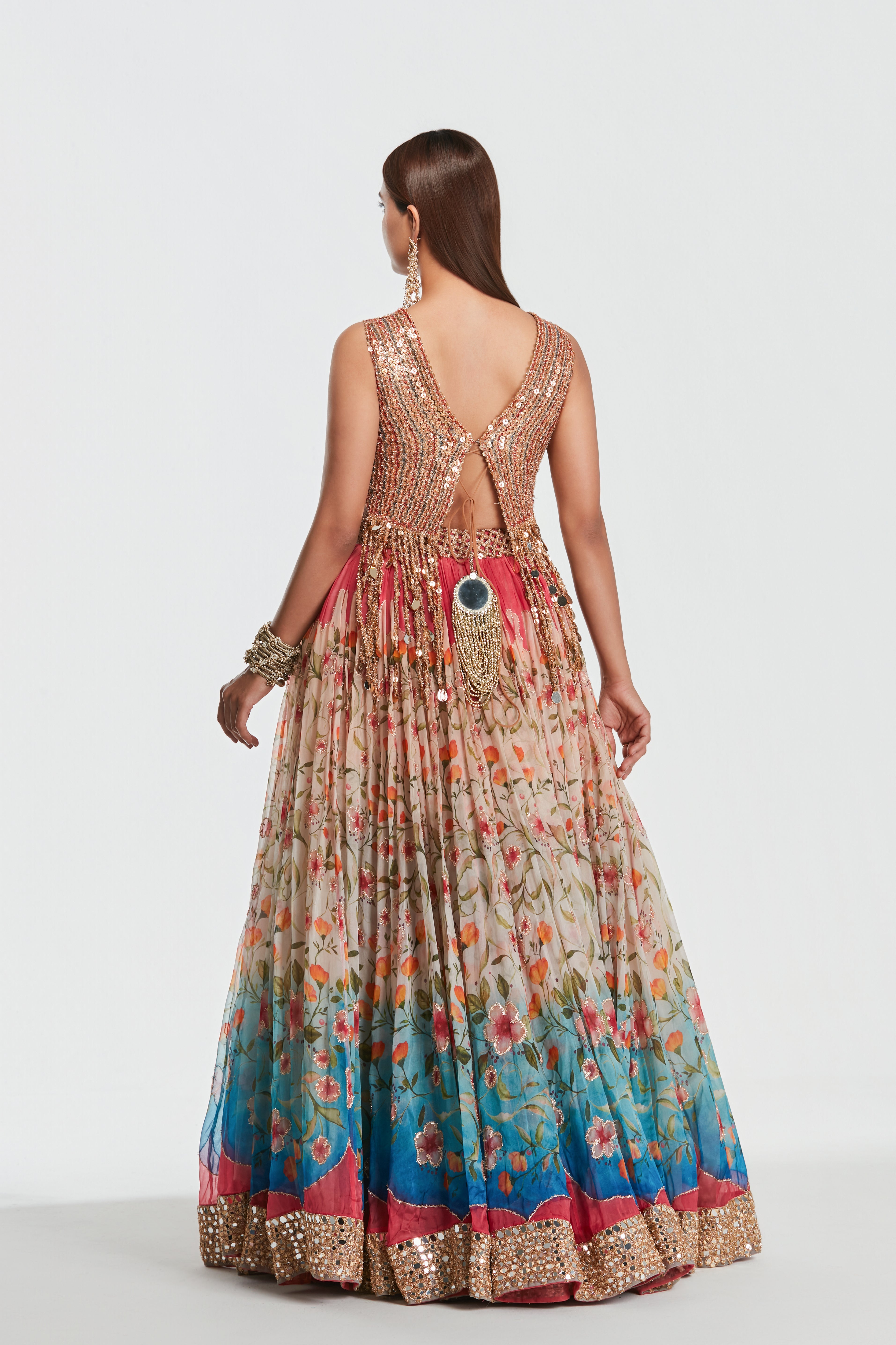 Mirror work , zari , dori thread