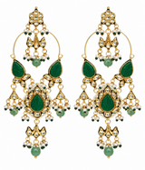 Emerald Kundan Statement Drop Earrings