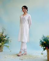 Silver Zari Crushed Stripe Tissue Kurta with Narrow Pants
