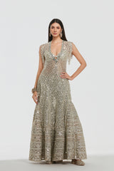 Mirror work , pearl beads, zari , sequins ,gota