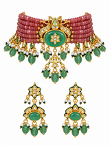 Kundan Beaded Choker with Drop Earrings