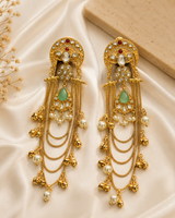 Kundan Sage Green Chain Drop Statement Earrings