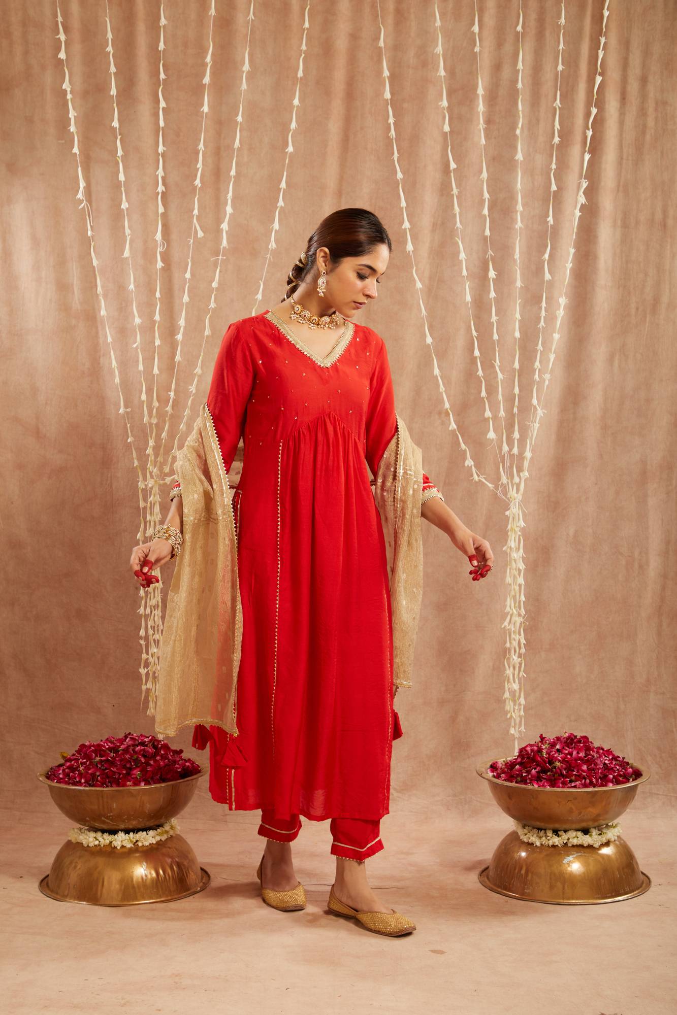 Red Charm Chanderi Kurta with Narrow Pants