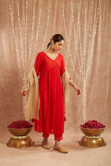 Red Charm Chanderi Kurta with Narrow Pants