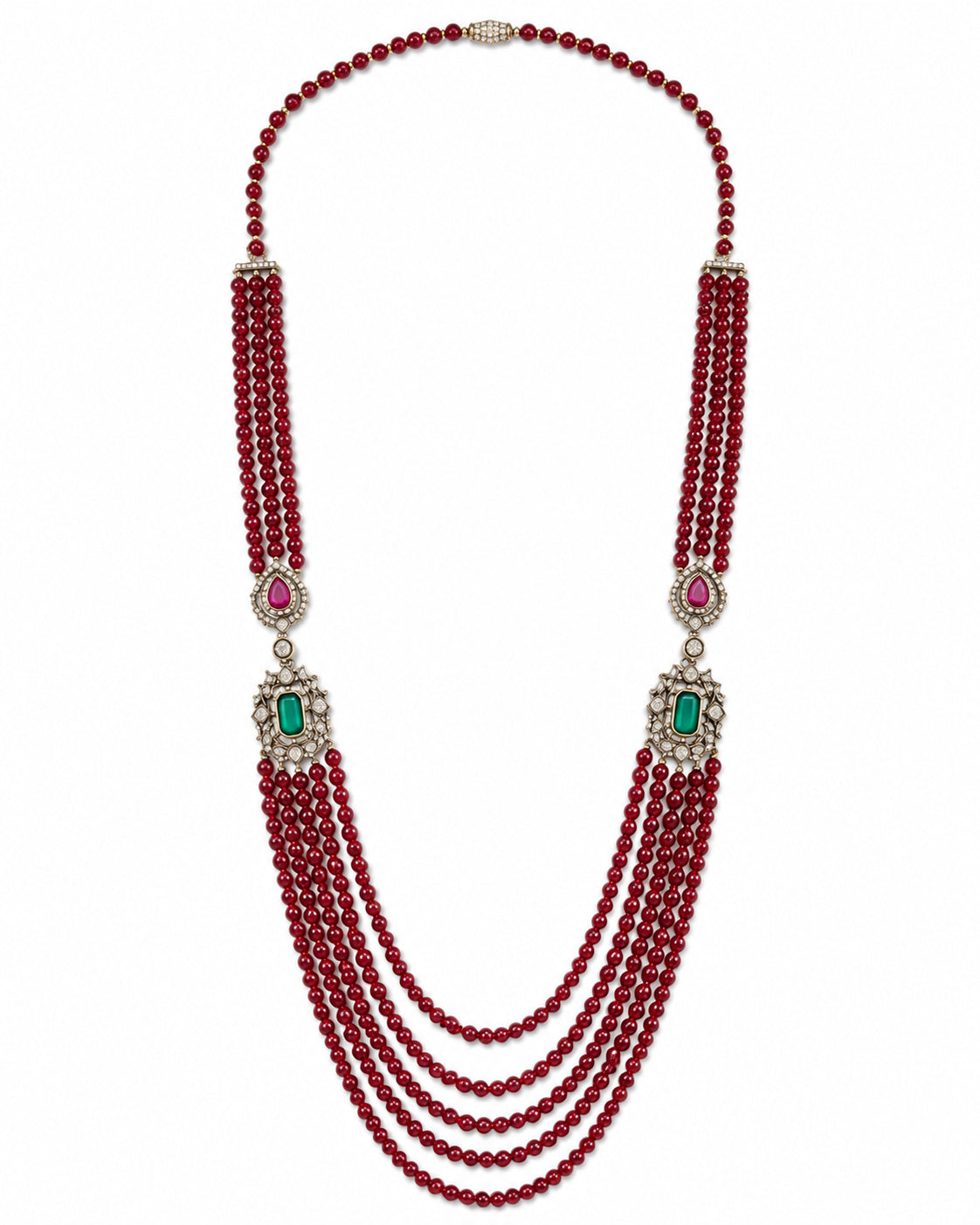 Multi-Layered Ruby Red Beaded Kundan Groom Mala
