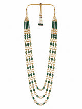Three-Layer Green Beaded Kundan Groom Mala