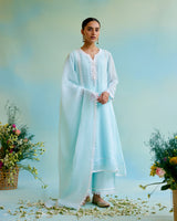 Dreamy Blue Organza Anarkali Kurta with Lace Detailing