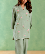 Mint Bloosom Embroidered Co-ord Set