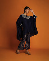 Indigo embroidered kaftan tunic