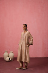 Champagne chanderi dori work  and resham embroidered kurta paired with pant & organza dupatta