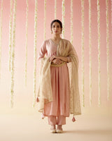 Petunia Peach Chanderi Kurta with Narrow Pants & Dupatta - Set of 3
