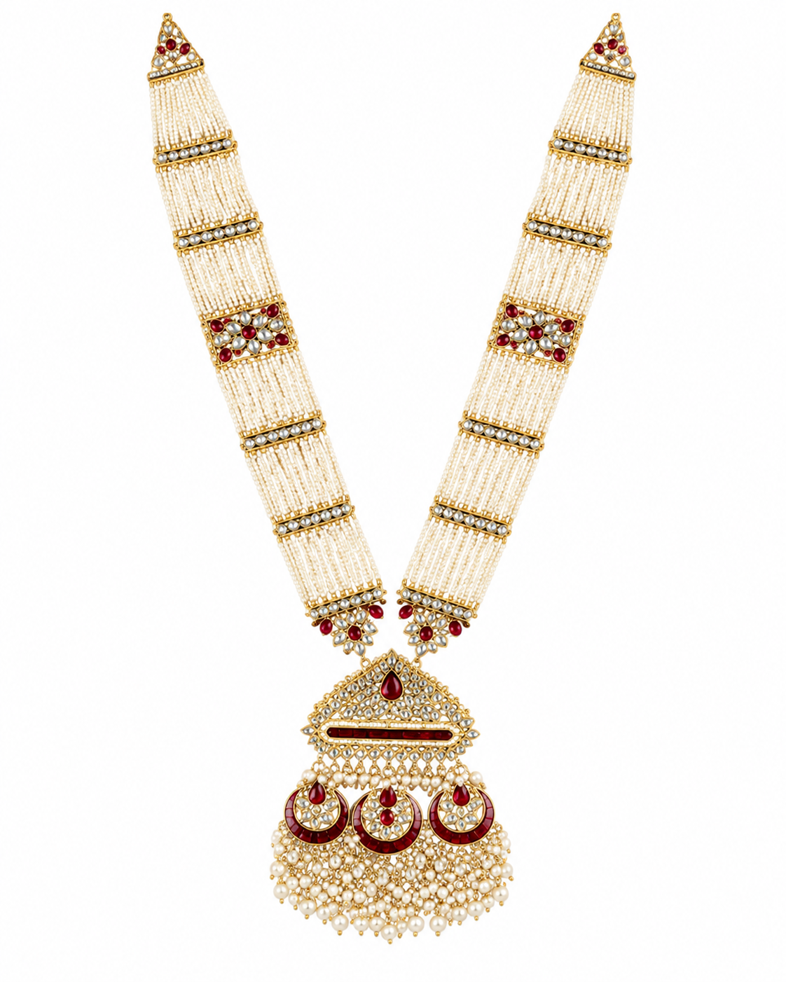 Pearl Strands Kundan Pendant Necklace