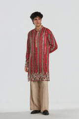 Kurta - organza , jacket- heavy chanderi , pant -Cotton twill