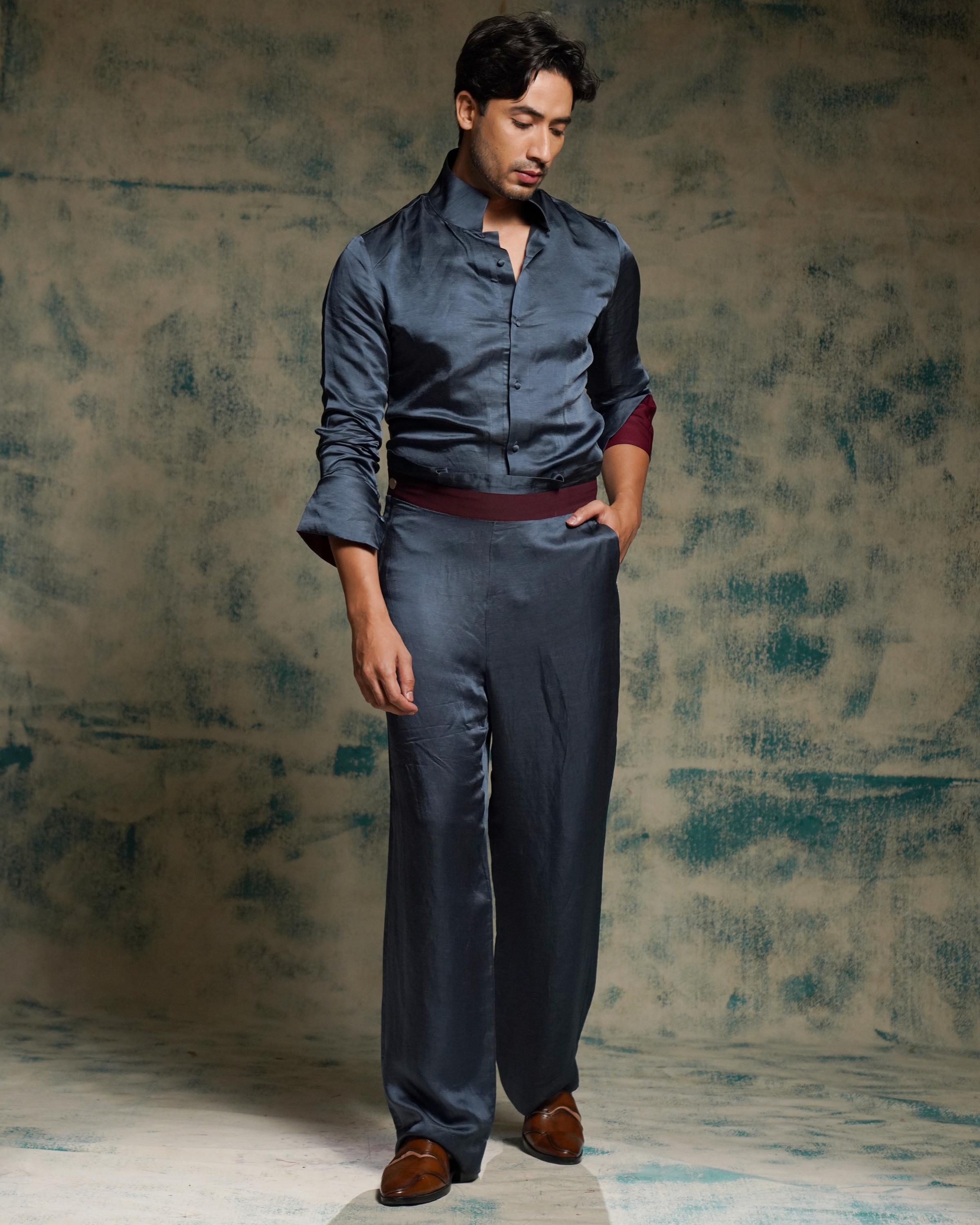 Charcoal Blue Shirt Set