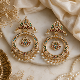 Multicolour Jadau Pearl Hoop Statement Earrings