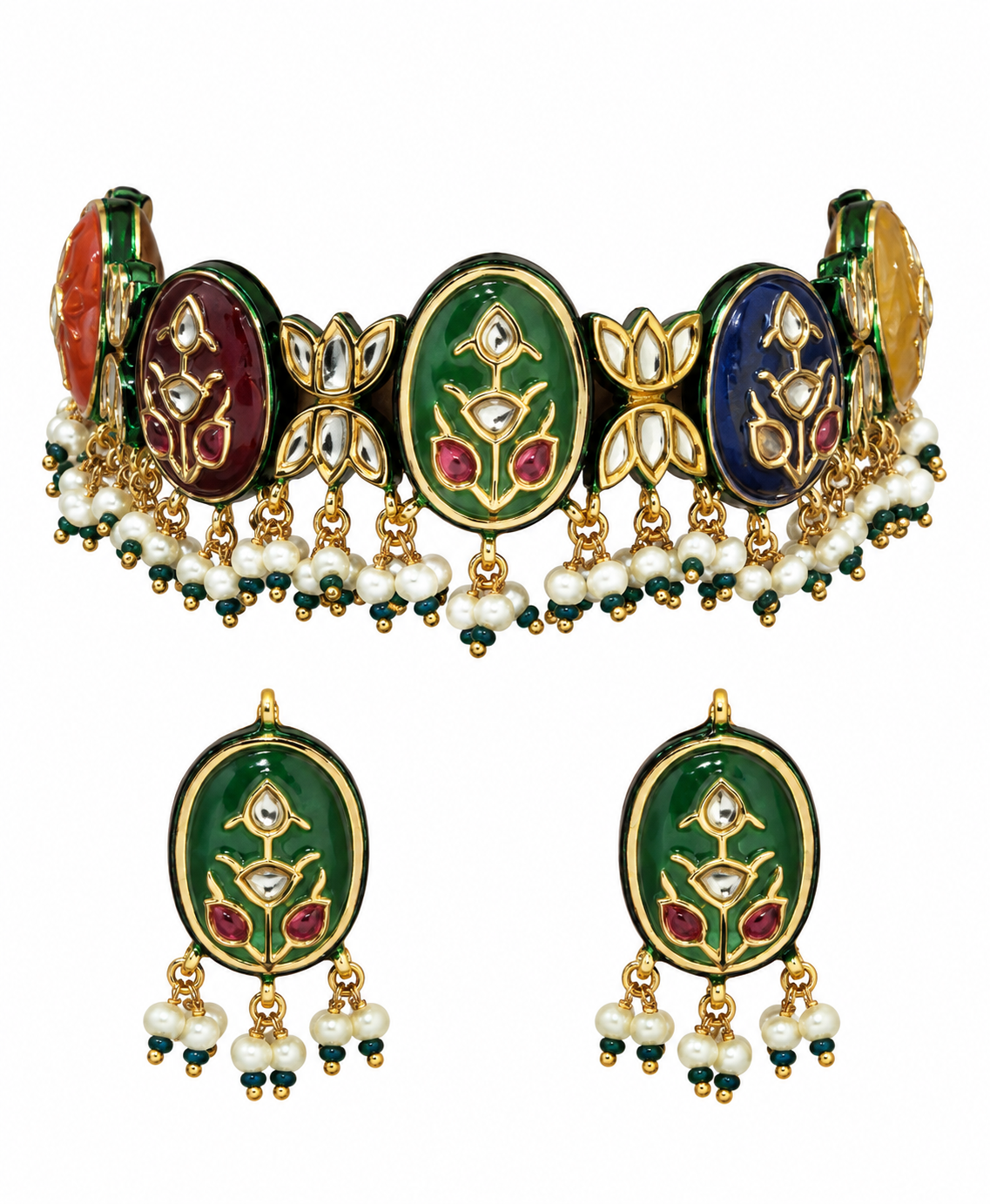 Navratna Multicolor Kundan Choker Earring Set
