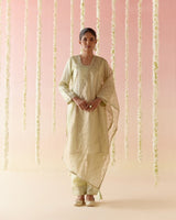 Lotus Green Tissue Kurta with 
Narrow Pants & Dupatta - Set of 3