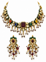 34 Navratna Kundan Pearl Necklace Set