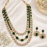 Emerald Green Moissanite Three-Layered Necklace Set